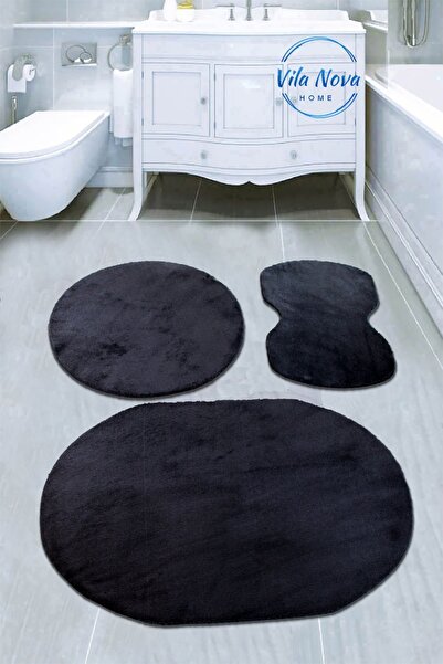 Vila Nova Home Set de 3 bucăți de covor de baie moale, lavabil, oval, negru, ...