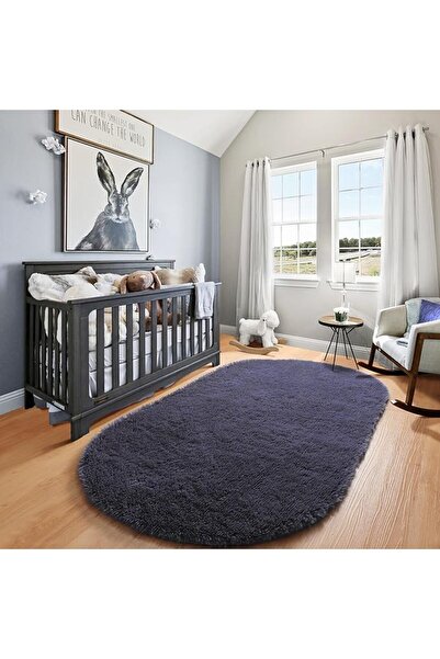 Vila Nova Home Antrasit Oval Post Halı Peluş Yumuşak Kaymaz Dot Taban Antibakteriyel