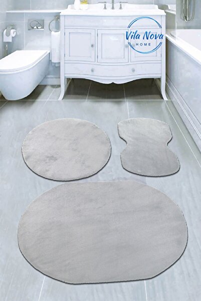 Vila Nova Home Set de 3 bucăți de covor de baie moale, lavabil, oval, gri, pe...