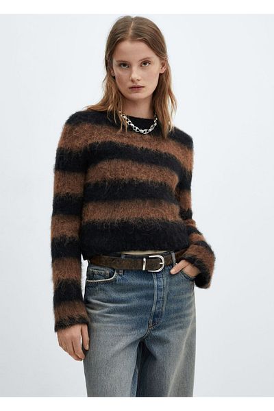 MANGO Woman Sweter z dzianiny - wzór ze sztucznego futra