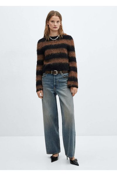 MANGO Woman Sweter z dzianiny - wzór ze sztucznego futra