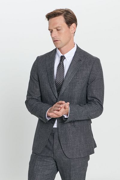 ALTINYILDIZ CLASSICS Men's Anthracite Slim Fit - Patterned Swallow Collar Double Trouser Suit