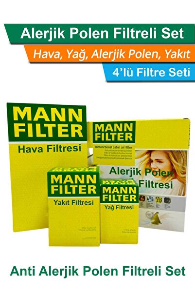 Mann-Filter Peugeot 308 1.6 HDI Euro4 MANN Filtre Bakım Seti 2008-2011 Hava+Yağ+Yakıt+A.Alerjik Polen