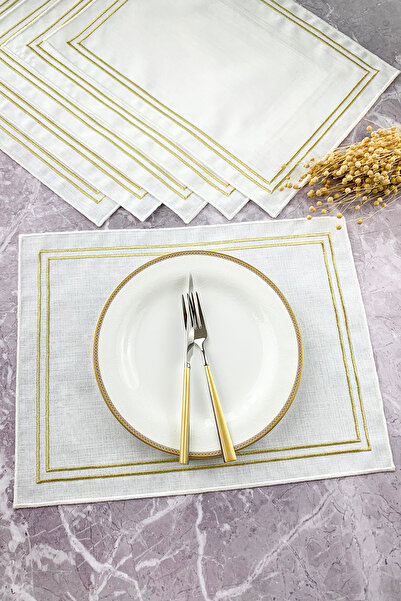 WEARE2 Dreptunghiular brodat cu linii duble, cu sclipici alb, de culoare auri...