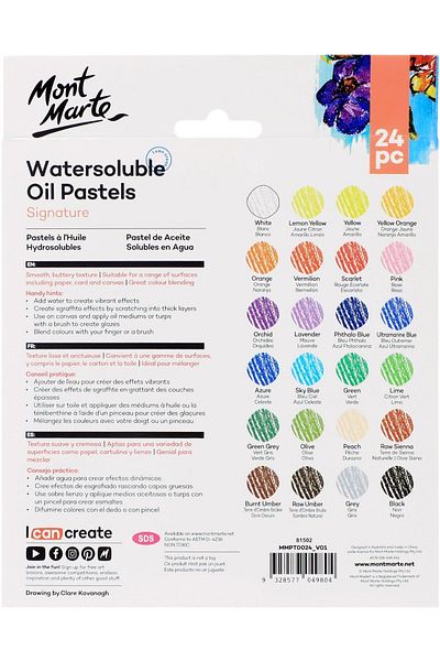 Mont Marte Pastel in Water 24 Pieces Oil Soluble Signature