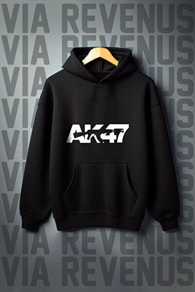 Vordevia Hanorac cu glugă supradimensionat cu imprimeu AK47 - Buzunar cangur,...