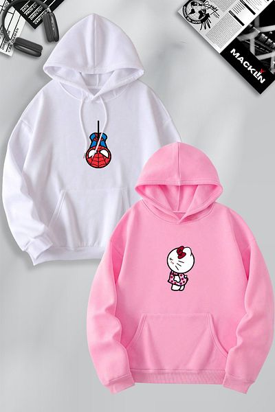 macklin Dear Couple Combination Spiderman and Hello Kitty Printed Special Design Hooded Sweatshirt Set of 2 Set