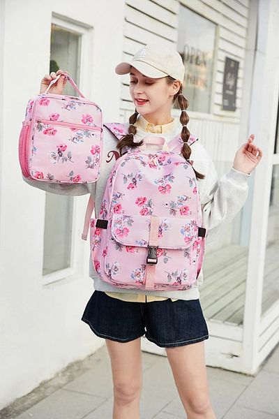 Go Veform Set de 2 ghiozdane roz pentru fete - compartiment pentru laptop, cutie de prânz termos