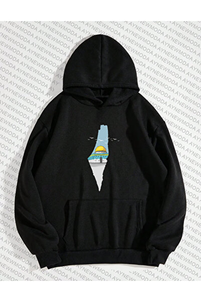 aynewmoda سويت شيرت بغطاء للرأس كبير الحجم للجنسين - رقبة دائرية، مطبوع عليه ...