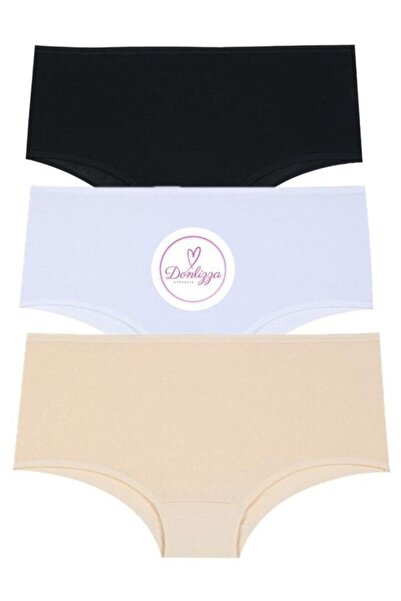 DONLİZZA Yüksek Bel Kadın Külot Siyah, Beyaz, Ten 3 Adet