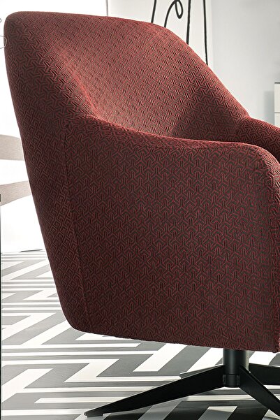 Enza Home Maison Döner Ayaklı Berjer, Keten Dokulu - Kırmızı