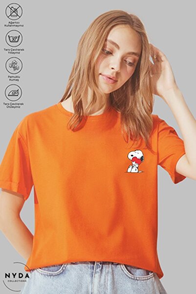 Nyda Collections Tricou oversize din bumbac unisex cu imprimeu Snoopy - Gât c...