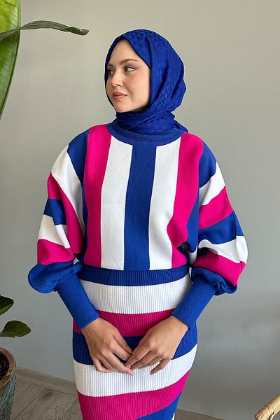 InStyle طقم تريكو فوشيا بأكمام الخفاش