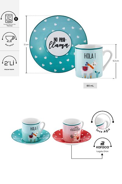 Karaca Std Lama 2-Person Coffee Cup Set - 80 ml Classic