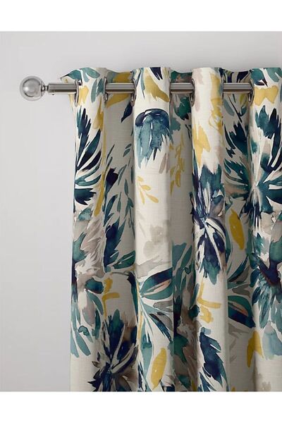 Evcimenhome Perdea rustică (cu căptușeală) din țesătură de in. Inel metalic t...