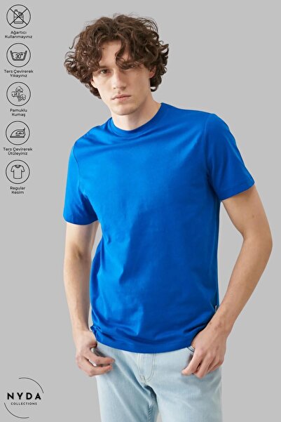 Nyda Collections Tricou unisex cu mânecă scurtă, neimprimat, din bumbac, cu d...