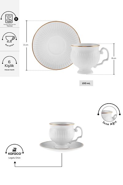 Karaca Malta Set of 6 Coffee Cups 100 ml
