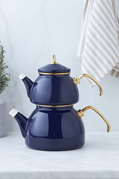 Karaca Piraye Lacivert Emaye Çaydanlık