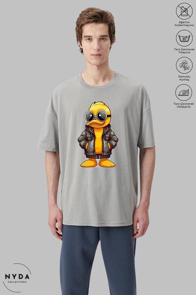 Nyda Collections Unisex pamučna majica sa širokim izrezom i printom patke