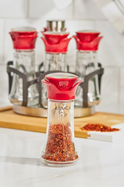 Karaca Glass Nori Round 7 Piece Spice Set Red 7 Pieces