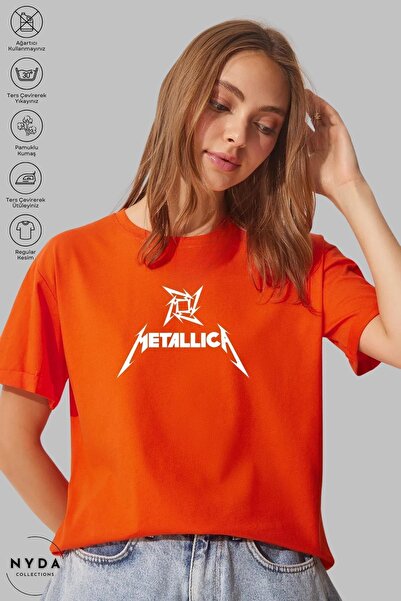 Nyda Collections Metallica majica sa printom, unisex, oversize, pamučna - okr...