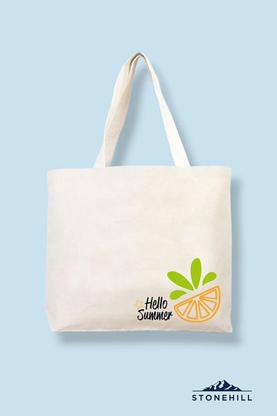 stonehill Hello Summer - Τσάντα παραλίας από φυσικό καμβά με πορτοκαλί σχέδιο