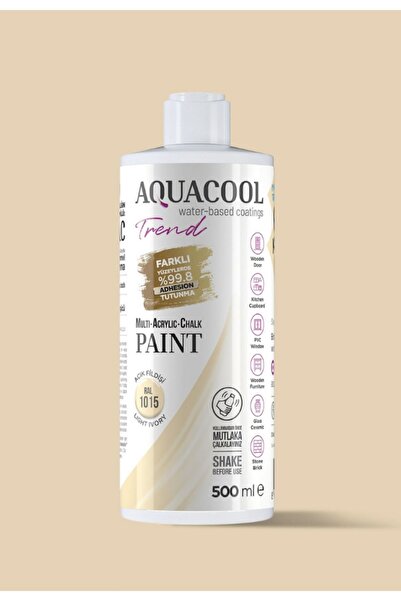 Aquacool Trend Akrilik Hobi Boya 500 ml Su Bazlı Hibrit Dönüşüm Boyası Ral 1015 Açık Fildişi