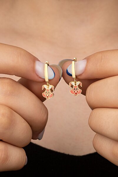 Silvano Jewelry 925 Ayar Gümüş Rose Mineli Tavşan Çocuk Küpe