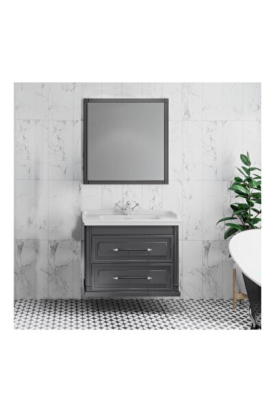 DENKO Albatros 80 cm Mdf Gri Banyo Dolabı Takımı