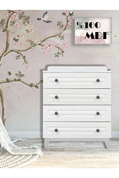 Koza %100 MDF cStella Beyaz 4 Çekmeceli Şifonyer
