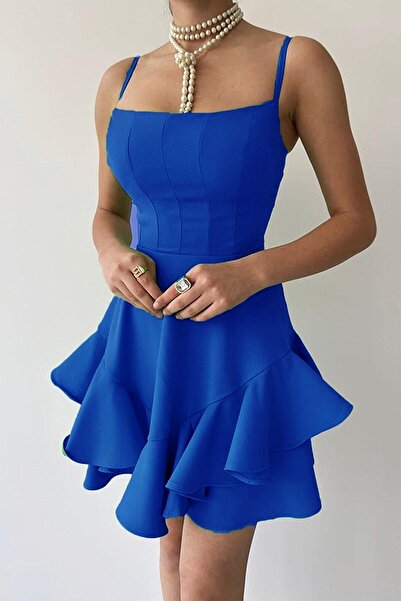 ALFUDO Moda Collection Prenses Model Askılı Saks Mavi Elbise