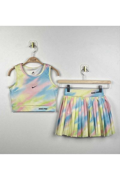 mikam Vibrant Color Stylish Designed Pleated Skirt Crop Boxer Swimsuit for Girl