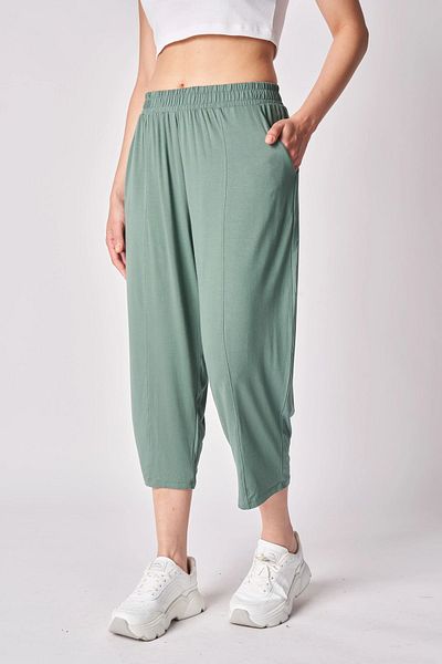 defys Women's Elastic Waist Stitching Detailed Baggy Trousers