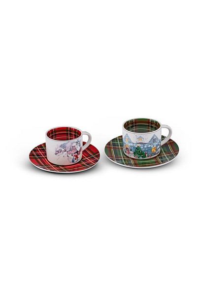 Karaca New Year Plaid 230 ml Teacup for 2 People