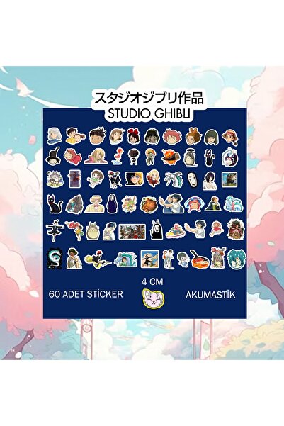 Akumastik Studio Ghibli Sticker seti 60 adet - Anime sticker - Parlak sticker