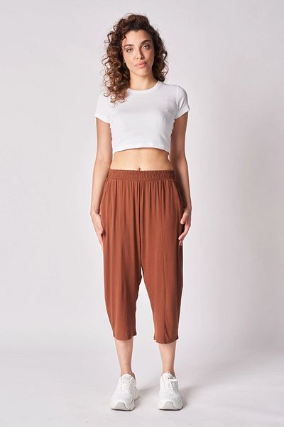 defys Women's Elastic Waist Stitching Detailed Baggy Trousers