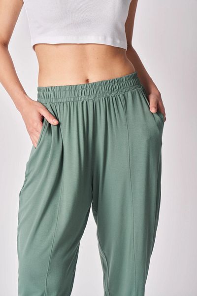 defys Women's Elastic Waist Stitching Detailed Baggy Trousers