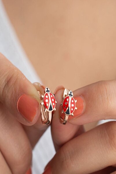 Silvano Jewelry 925 Ayar Gümüş Rose Uğurböceği Çocuk Küpesi
