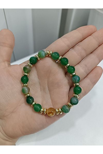 CessNova Certified 100% Genuine Green Agate, Citrine and Gold Hematite 8mm Natural Stone Bracelet