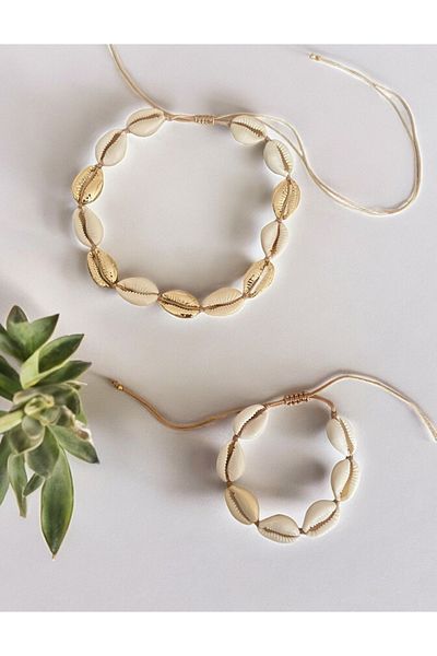 SİSTORİZE Your Luxury Seashell Gold Set of Two - Choker Necklace and Bracelet/Anklet
