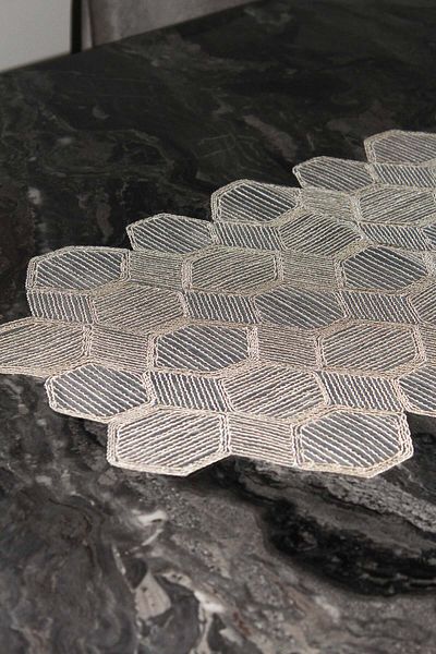 uğurhome 35x100cm Guipure Ranır - Consolă și față de masă cu model hexagonal