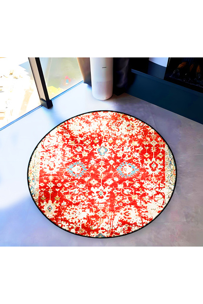 Rugs Modern Halı Mira Round Red Beige Ethnic Patterned Woven Base Decorative ...