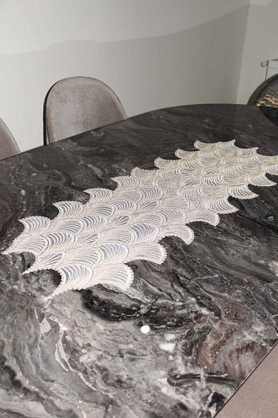uğurhome 35x100cm Guipure Ranir - Mussel Patterned Sideboard and Table Cloth