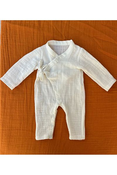 runbaby Cotton Double Layer Muslin Baby Rompers with Snap Fasteners (Ekru)