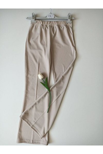 Butik Flared Leg Crepe Trousers-050-Beige