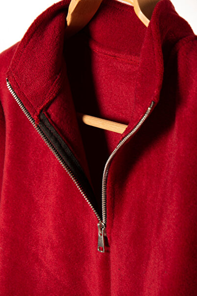 ADEGO Kırmızı Yarım Fermuarlı Regular Kalıp Dik Yaka Polar Sweatshirt