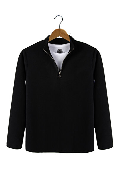 BUCADO Siyah Yarım Fermuarlı Regular Kalıp Dik Yaka Polar Sweatshirt