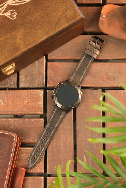 vagave 22mm Compatible Leather Watch Strap Gray - Mernis