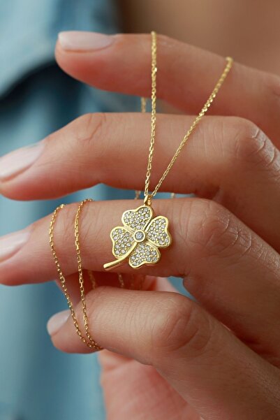 Silvano Jewelry 925 Ayar Gümüş Tektaşlı Yonca Kolye