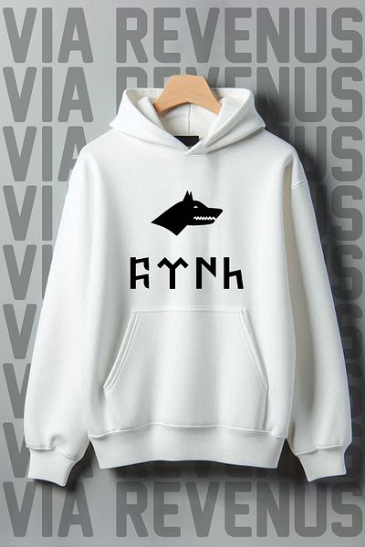 Vordevia Gray Wolf Printed Oversize Hooded Sweatshirt - Kangaroo Pocket, 3 Thread Raster